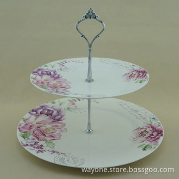New Bone China 2-tier Cake Stand, Flower Design, Ideal as Gift